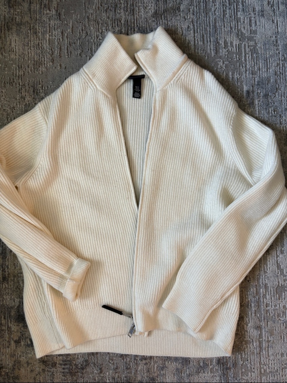 H&M Off-White Ribbed Zip-Up Sweater
